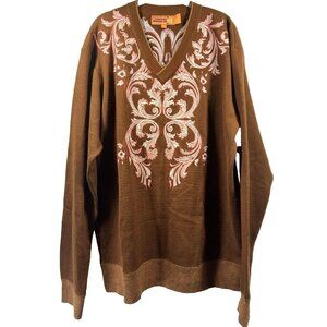 Royal Prestige Men's Pullover‎ Sweater 2XL Brown Embroidered Thick Long Sleeve